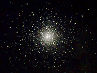 M53  Globular Cluster in Coma Berenices. Taken at home on 04/28/05 and 04/29/05.  Meade LX200 GPS 8" scope, DSI-C camera, alt/az mount, no IRB filter. 10 seconds/image, total time 176 minutes. 2x2 drizzle with half of the quadrants exposed on each night.