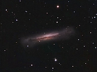 NGC 3628  Spiral Galaxy, part of the Leo Triplet. Taken at home on 05/08/07 and 05/13/07.  Meade RCX400 10" scope, DSI-Pro II camera, f/3.3 focal reducer. 30 seconds/frame, total time 197 minutes. LRGB=178:75:62:80.