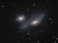 BGC 4438 and 4435  The Eyes, a pair of galaxies in Virgo. Taken at home on 04/09/13, 04/11/13, 04/12/13, 04/13/13, 05/10/13, 05/11/13, 05/12/13, 05/13/13. PlaneWave CDK 12.5" scope, ST-10XME camera. 300 seconds/frame, total time 17h 15m (LRGB = 530:170:170:165 minutes).