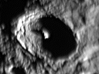 Tycho Crater  The moon's Tycho crater. Taken on 07/25/04. ToUCam,  1/50th second/frame, 2 frames/second, total time 108 minutes. Used to take a movie showing the sun rising over the crater.